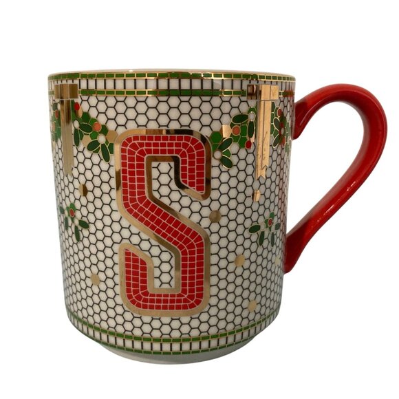 Anthropologie Festive Bistro Tile Mug Monogram Letter "S" - Picture 1 of 7